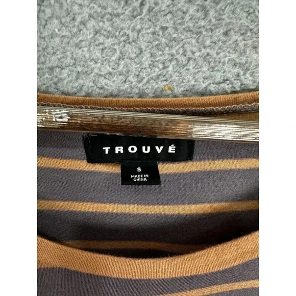 Trouve Nordstrom top womens small‎ gray brown striped boxy asymmetrical hem - Picture 2 of 7